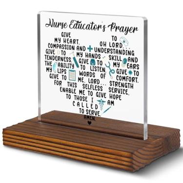 Imagem de Placa de decoração de mesa de oração de educadora de enfermeira, presente cristão inspirador para instrutores e mentores de enfermagem, placa de oração baseada na fé para escritório ou formatura