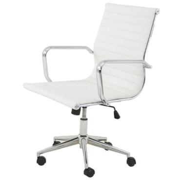 Imagem de Cadeira Giratória Baixa Office Sevilha Esteirinha Rivatti Poliuretano Pu Branco Base Rodízio Cromado