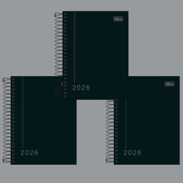 Imagem de Kit 03 Agendas 2026 Espiral Diária Pepper Executiva Preta Capa Dura 11