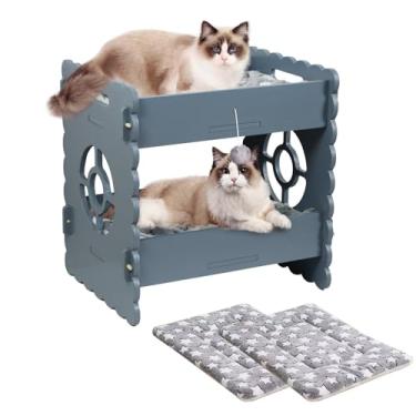 Imagem de ankuliy Beliches para gatos para 2 gatos internos, cama dupla elevada para gatos, móveis elevados para cama de gato, condomínio moderno para gatos com colchão, protege a articulação do quadril do gato