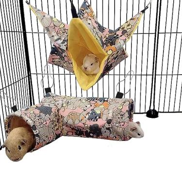 Imagem de Rede de furão de túnel de rato de porquinho-da-índia, túnel e tubos de canto de animais pequenos e cama para porquinho de espinho, brinquedos de esconderijo de chinchila e acessórios de gaiola (3. Rede e túnel, gato rosa)