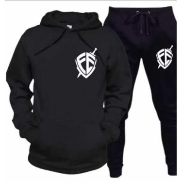 Imagem de Conjunto moletom blusa calça capuz bolso fé - ANNE.COM, Branco, Preto,