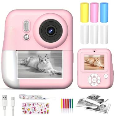 Imagem de Câmera infantil com impressão instantânea, adequada para aniversários de crianças de 3 a 10 anos, câmera digital HD para impressão infantil 1080p, brinquedos portáteis para crianças (Q10-rosa)