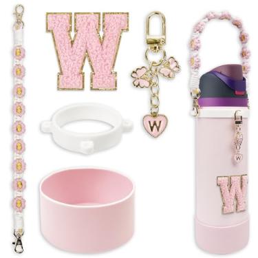 Imagem de Conjunto de monograma fofo de bota de silicone compatível com garrafa de água Owala 680 g - Acessórios perfeitos para Owala Tumbler, Owala Free Sip, Pink Owala, Black Owala, copo de café owala (rosa