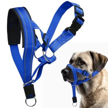 Imagem de Coleira de cabeça para cães, coleira antipuxão, focinheira refletiva ajustável, peitoral sem puxar com coleira de treinamento (azul)