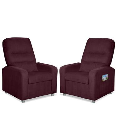 Imagem de Kit 02 Poltrona Do Papai Reclinável Confortável Suede Bordo Sistema en