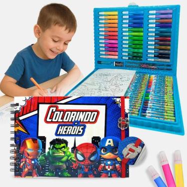 Imagem de Kit Maleta Pintura Dinossauros 150Pçs e Livro Heróis 50 Desenhos para 