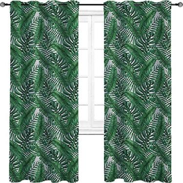 Imagem de Cortinas blackout de folha de palmeira para quarto - isolamento térmico, economia de energia e redução de ruído, cortina de isolamento de cozinha com tratamento de sombreamento completo, L 236 x C 236