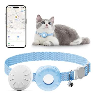 Imagem de Rastreador GPS para gatos, rastreador de animais de estimação à prova d'água para gatos, coleira rastreadora GPS para gatos com fivela elástica de segurança, funciona com qualquer coleira, compatível