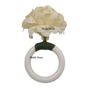 Imagem de KIT 04 Argola Porta Guardanapo Anel Crisantemo Cru Floral Mesa Posta -