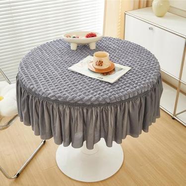 Imagem de Round Tablecloth with Skirt, Stretchy Fitted Table Covers Wrinkle Resistant Polyester Table Cover with Pleated Ruffle Skirt for Party, Wedding and Banquet Decoration(Gray,70cm(27in))