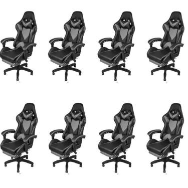 Imagem de Kit 8 Cadeiras Gamer Com Rodízios Pu Hawker 3315 Preto/cinza