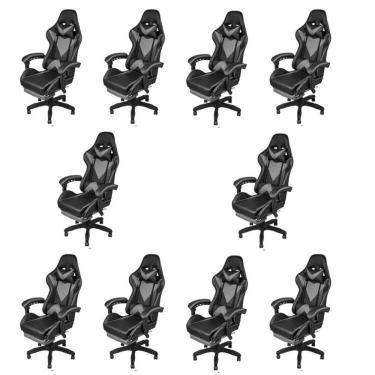 Imagem de Kit 10 Cadeiras Gamer Com Rodízios Pu Hawker 3315 Preto/cinza