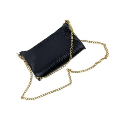 Imagem de Bolsa Feminina Transversal Inspiração Zadig 2 Alça de Corrente Bag Corrente Dupla Festa Casual (Preto com Dourado)