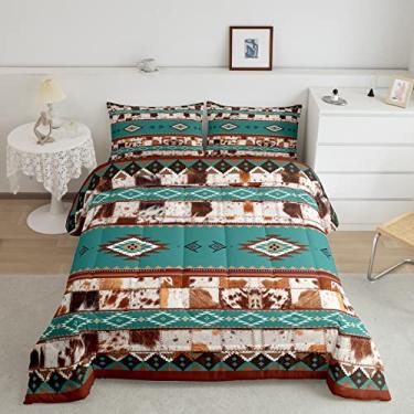 Imagem de Erosebridal Conjunto De Edredom Couro Vaca, Cama Estilo Ocidental, King Size, Colcha Pele Animais Fazenda, Sudoeste, Desenhos Geométricos Nativos Americanos, Decoração Casa Em Patchwork, Rústico Faz
