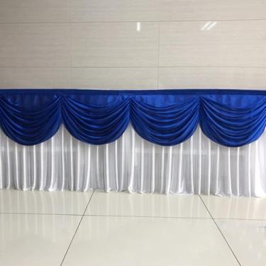 Imagem de Saia de toalha de mesa longa de 3 metros com drapeado colorido, tecido de seda transparente e decoração para festa de casamento, azul e branco, A75 x L300 cm (3 metros)