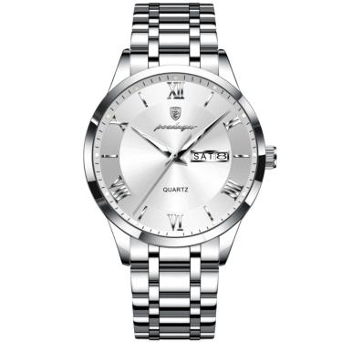 Imagem de Relógio Masculino Analógico Quartzo á Prova D´agua Em Aço Inoxidável Branco