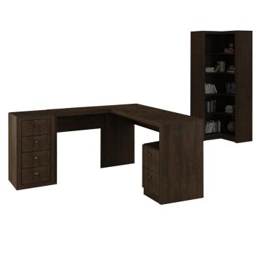 Imagem de Escritório com Mesa para Computador e Armário Canto Rústico - FdECOR