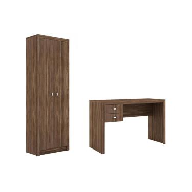 Imagem de Escritório com Mesa para Computador 2 Gavetas Com Armário 2 Portas Nogal - FdECOR
