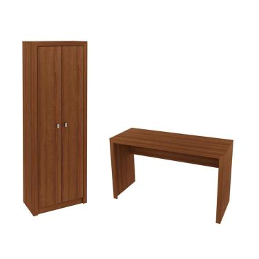 Imagem de Escritório com Mesa para Computador Simples Gavetas Com Armário 2 Portas Amendoa - FdECOR