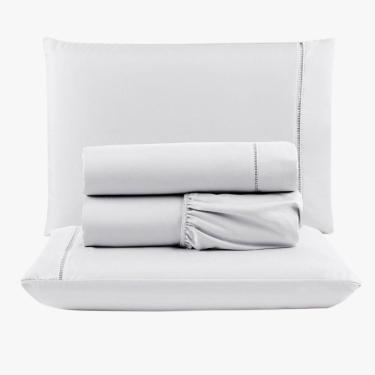 Imagem de Jogo De Lençol Peletizado 400 Fios Queen 4 Peças Barato - Casa - Hotel - Pousada - Branco