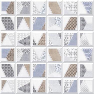 Imagem de Papel De Parede Adesivo Ladrilhos Colorido Marrom Bege Azul 3m