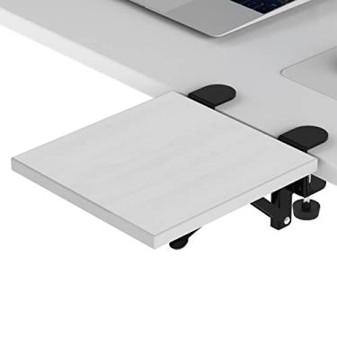 Imagem de Sisyphy Bandeja extensora de mesa ergonômica, braçadeira sem perfuração de 24 x 23 cm, bandeja dobrável para gaveta de teclado, suporte de descanso de pulso para braço de mesa, suporte de braço de
