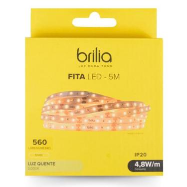 Imagem de Fita led dimerizável 4,8w/m 3000k ip20 12v luz morna 5m - brilia