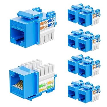 Imagem de Iwillink Conector Keystone Cat6 de 10 Gbps, pacote com 10, acoplador Ethernet RJ45 de 90 graus, adaptador punch down (azul)