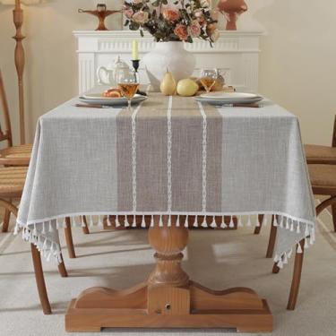 Imagem de KAIJIE Fitable Toalhas de mesa para mesas retangulares, 1 pacote - 100 x 160 cm, toalha de mesa de jacquard com listras longas de cor sólida, almofada de mesa de café, algodão, café E-Rice