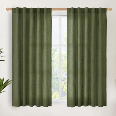 Imagem de YoungsTex Cortinas de linho verde-oliva 121 cm de comprimento para cozinha, cortinas semitransparentes para janela pequena com bolso de haste, filtro de luz para sala de estar curta, quarto, 2 painéis