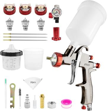 Imagem de RRJ Pistola De Pulverização Ar Lvlp R500 Premium Kit Com Bico 1,3/1,5/1,7 Mm E Regulador, Copo 600 Ml 160 Ml, Pulverizador Tinta Automotiva Para Carros, Pintura Carros Casa (Faça Você Mesmo)
