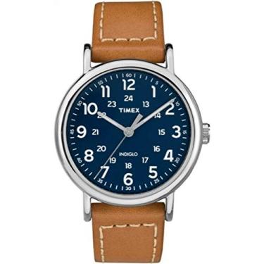 Imagem de Timex Relógio Weekender, com pulseira de couro, marrom/azul