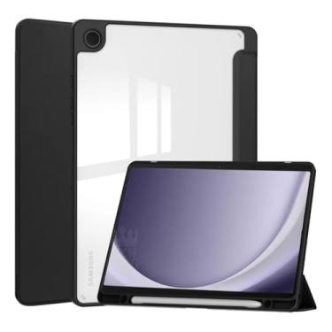 Imagem de Capa Smart Flip Protetora Fundo Transparente Para Samsung Galaxy Tab A9 de 8,7 Polegadas com Suporte de Caneta - Liga/Desliga(Preto)