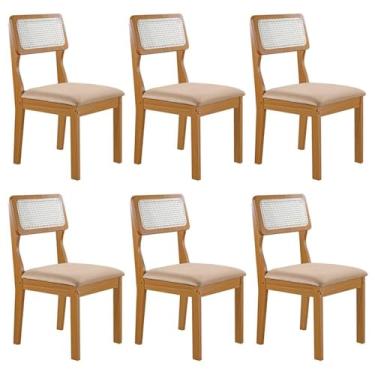 Imagem de Conjunto de 6 Cadeiras Agata Retrô com Estofado em Linho Bege Claro/cinamomo