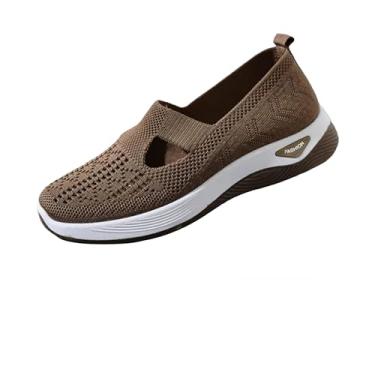 Imagem de Tênis De Caminhada Feminino Ortopédico De Malha Tênis De corrida Esportivo Atlético Sapatilhas sem cadarço Confortável Respirável Bronzeado BR 38