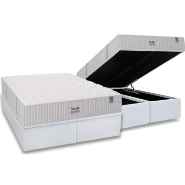 Imagem de Cama Box Baú King: Colchão Molas MasterPocket Ensacadas Sealy Phoenix + Base CRC Courano White (193x203)