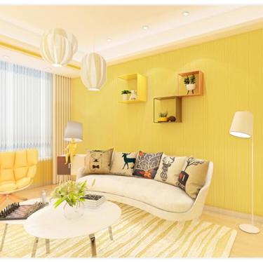 Imagem de Papel de parede moderno não tecido listrado vertical não autoadesivo cor sólida quarto sala de estar restaurante decoração papel de parede amarelo brilhante 53 * 950 cm