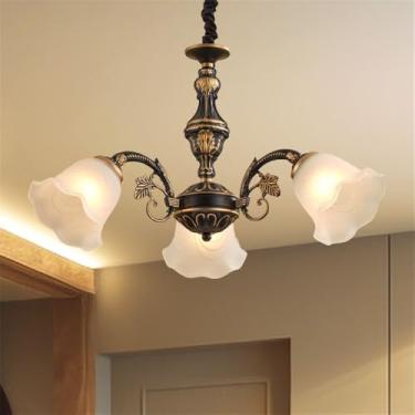 Imagem de OUFULA Lustre retrô americano LED Europeu Luxo Sala de Estar Restaurante Quarto Estudo Villa Hotel Café Lâmpada Pendente (H 3 luzes)