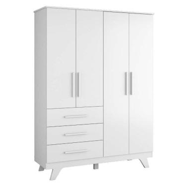 Imagem de Guarda Roupa Infantil Retrô 4 Portas E 3 Gavetas Branco Brilho - Móveis Peroba