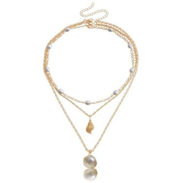 Imagem de Conjunto de colar de pérolas e conchas de várias camadas - ideal para presentes de praia, aniversário e férias, joias femininas empilhadas