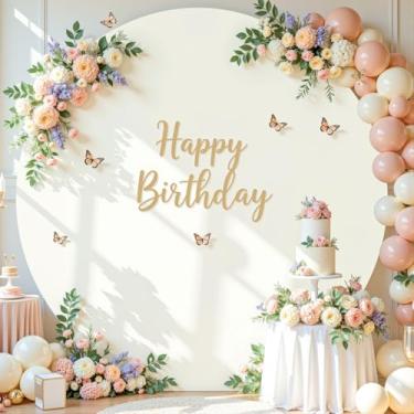 Imagem de Capa de fundo redondo marfim 2,5 m creme círculo arco capa de fundo chá de bebê festa de aniversário balão foto de casamento círculo redondo arco suporte capa de tecido elastano