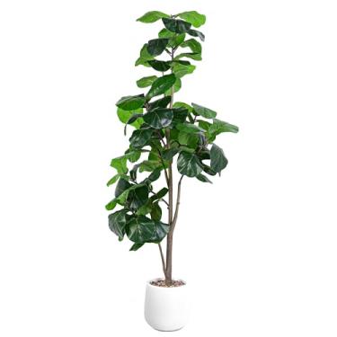 Imagem de Jocoevol Árvore de folha de violino artificial, planta falsa de 1,8 m, ficus lyrata com plantador branco, figueiras artificiais para casa, escritório, sala de estar, decoração de casa, presente de