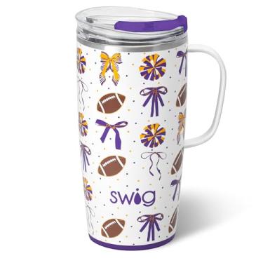 Imagem de Swig Life Caneca de viagem de 623 g, copo isolado com alça e tampa, caneca de café de viagem, compatível com porta-copos, copo de aço inoxidável de 623 g, reutilizável isolado com tampa (Temos roxo