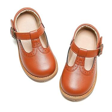 Imagem de Otter MOMO Sapato social feminino Mary Jane com tira em T uniforme escolar, D730-marrom, 8 Toddler