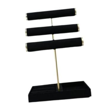 Imagem de Colaxi Suporte para pulseira, organizador e expositor de joias com bandeja, suporte para exibição de joias, barra em T para anéis, brincos, loja de feiras e, Preto