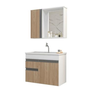 Imagem de Gabinete Armario Para Banheiro Firenze Com Espelheira E Cuba Branco/areal