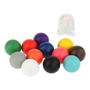 Imagem de MERIGLARE 12x Bolas de madeira Montessori com bolsa de armazenamento, brinquedo de aprendizagem precoce, brinquedos engraçados para crianças, bola de arco-íris,