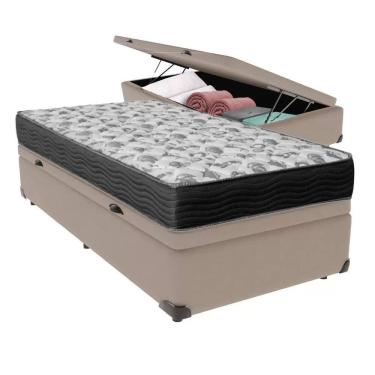 Imagem de Cama Box Baú Solteiro Bege Colchão ISO 100 D33 - Ortobom