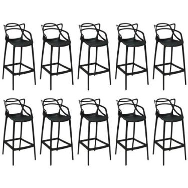 Imagem de Kit 10 Banquetas Allegra com Encosto Design Cozinha/Bancada - Preto - 